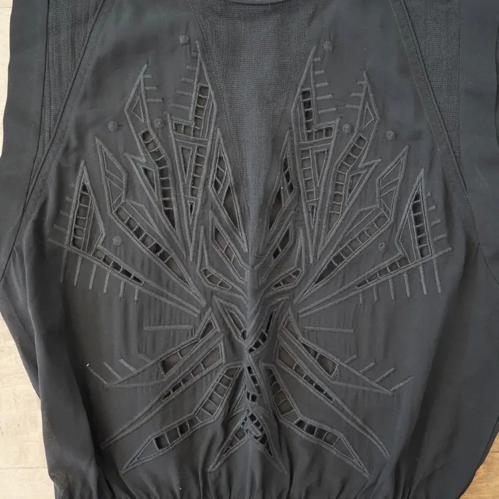 IRO Brady Silk Embroidered Ruched Dress in Black Size FR38 /‎ US S/M